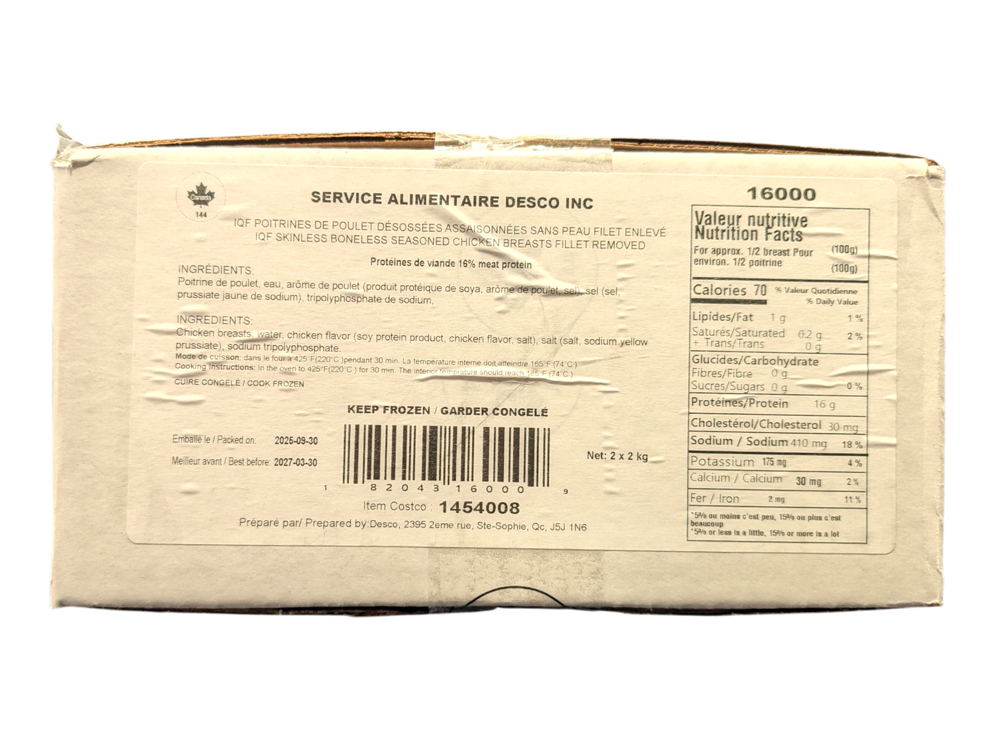 IQF Seasoned Boneless Skinless Chicken Breast - 4kg