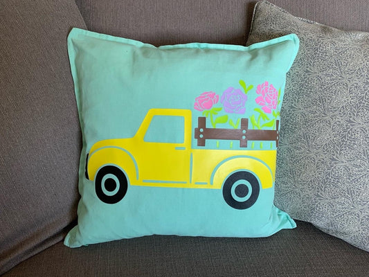 Turquoise Truck Pillow